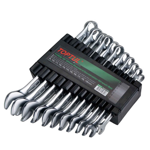 Ringsteeksleutelset 11-delig 15gr, standaardmaten in houder